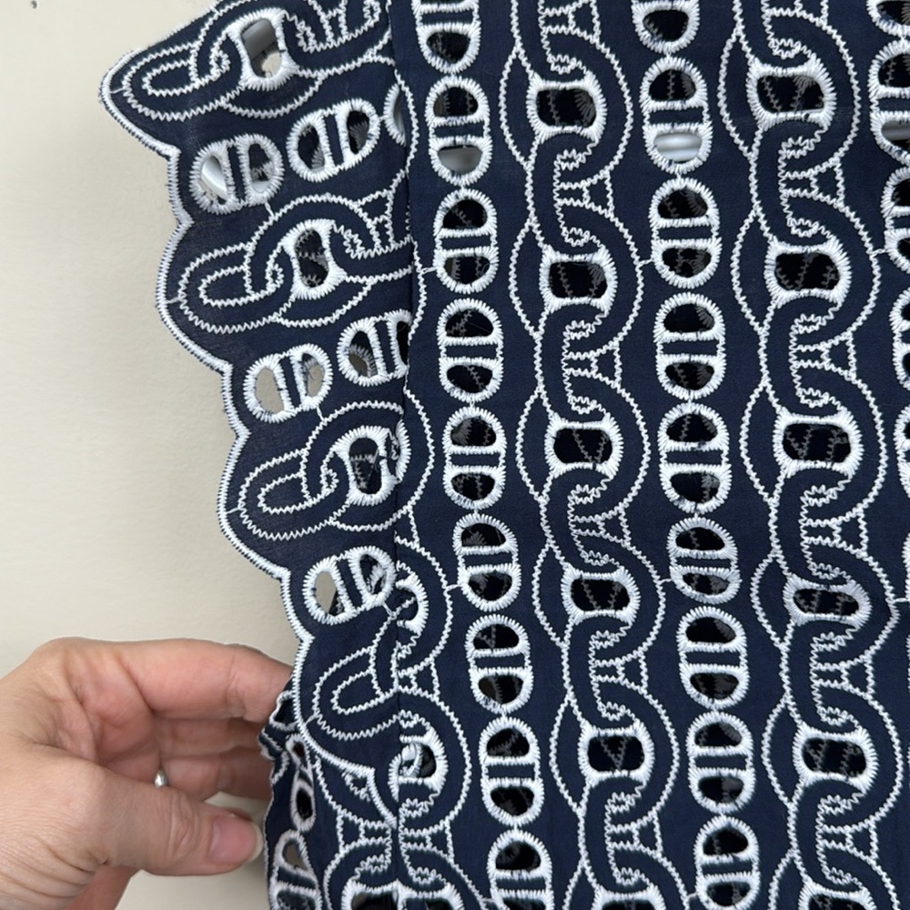 Sandro Navy and White Lace-Pattern Sleeveless Top - Picture 6 of 12